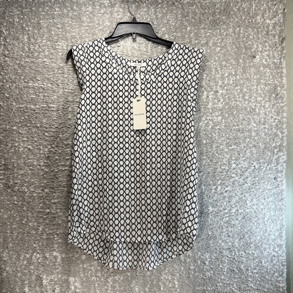 Pleione Women Top Blouse XS Black, White Preppy Classic Career Polyester NWT